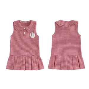 Doll Collar and Baseball Embroidery Striped Summer Dress