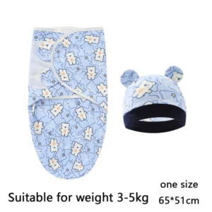 Cotton Infant Sleeping Swaddle Wrap with Hat Set
