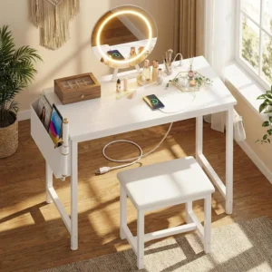 Compact Vanity Desk with Stool